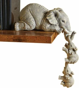 3 Set Elephant Shelf Sitter Figurines, Mother Elephant Hanging Baby Elephants, M - Picture 1 of 12