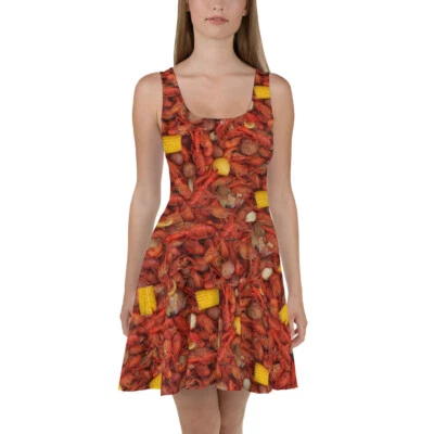 Crawfish Boil Dress, Louisiana Skater Dress, New Orleans, Cajun Mardi Gras, red - Image 1 of 4