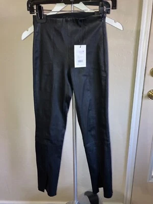 Theory $795 Legging Recortado Delantero Dividido Cuero Cordero Negro Talla 0 Foto 1 de 4
