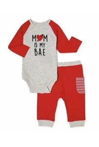 Baby Boy Valentine’s Day 2 Piece Outfit “Mom Is My Bae” Red & Gray Infant 3-6 Mo - Picture 1 of 5