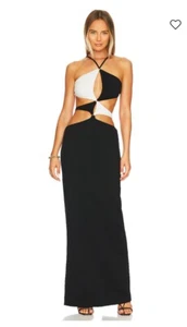 NWT PatBo Asterisk Colorblock Black/White Strappy Maxi Gown Size 4 - Picture 1 of 13