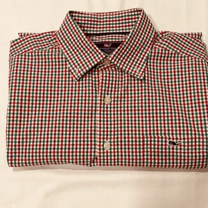 Camisa Vineyard Vines Calce Ajustado Tucker Para Hombres L Abotonada Verde Rojo Cuadros  - Imagen 1 de 5