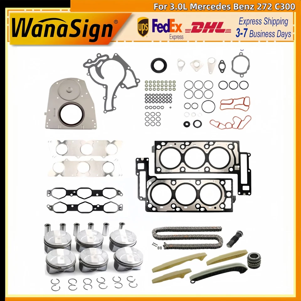 For Mercedes Benz 272 C300 3.0L Timing Chain Kit Head Gasket Set Piston & Ring — 第 1/4 张图片