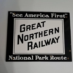 Vintage Great Northern Eisenbahn bemaltes Pressspanschild Nationalpark Route - Bild 1 von 8