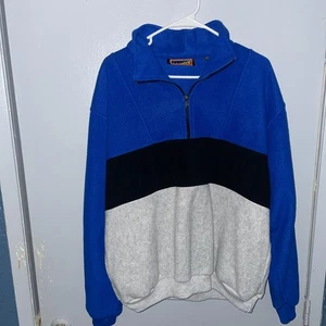 Vintage Express Pullover Mens Extra Large Blue Black Gray Fleece 90s Colorblock - Picture 1 of 10
