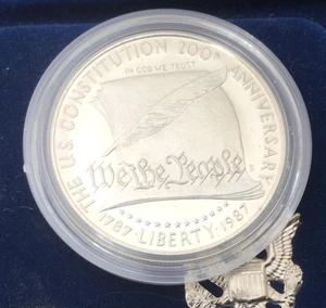 Moneta Costituzione Commemorativa Stati Uniti 1987 Proof 90% Argento Con Documenti - Foto 1 di 6