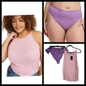 4X 26W Torrid Pink Pointelle High Neck Crop Tank Purple Thong Set Loungewear cot - Picture 1 of 10