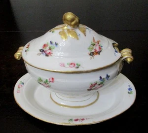 Old Paris Porcelain sauce tureen hand painted rose bouquets 19th century antique - Picture 1 of 7