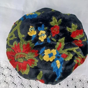 Vintage Tapestry Beret READ Floral Velour Hippie Chic Festival Aesthetic - Picture 1 of 8