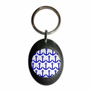 Anchor Blue Pattern Plastic Oval Key Ring (43mm x 32.5mm) - Picture 1 of 10