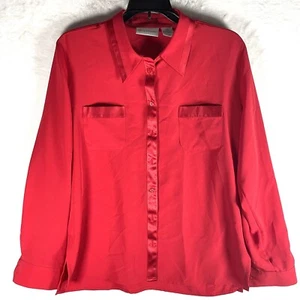 Gloria Vanderbilt blusa manica lunga camicia rossa donna taglia 10 poliestere 100% - Foto 1 di 7