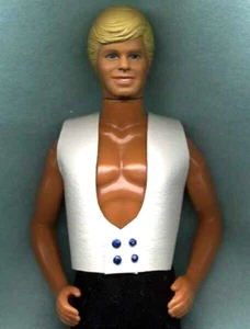 KEN DOLL FORMAL DOUBLE-BREASTED VEST WHITE LEATHER W/ NAVY BLUE BUTTONS - Picture 1 of 1