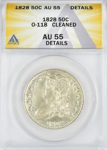 1828 Capped Bust Half Dollar 50c - ANACS AU55 Details - Sq Base 2 -0-118 VARIETY - Picture 1 of 4