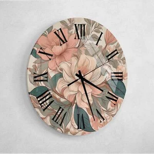 Floral Decorative Tempered Glass Wall Clock, Stylish Home Decor Gift For Couples - Picture 1 of 19