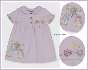 Baby Girls PETER RABBIT Lilac Cotton Dress Beatrix Potter Dress 0-18 Months NEW - Picture 1 of 4