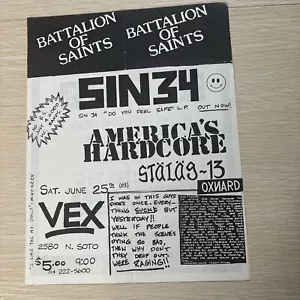Original 1980 Batallón de Santos SIN 34 AMERICAS HARDCORE 2 CARAS FLYER PUNK - Imagen 1 de 2