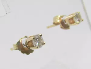 14K YELLOW GOLD 1/5 CTW GENUINE ROUND DIAMOND STUD EARRINGS 3MM - 0.6 G - Picture 1 of 3