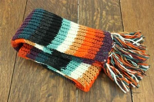 Handmade Wool Scarf Hand Knitted 160cm Long Warm Nepal Stripe Anu - Picture 1 of 4