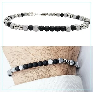 Bracciale in acciaio da uomo inox con pietra dura nera braccialetto pepite per - Foto 1 di 6