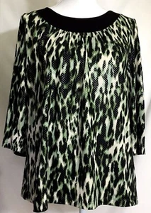 SUSAN GRAVER Damen Strick Top X-SMALL schwarz grün Animalprint 3/4 Ärmel (A632) - Bild 1 von 8