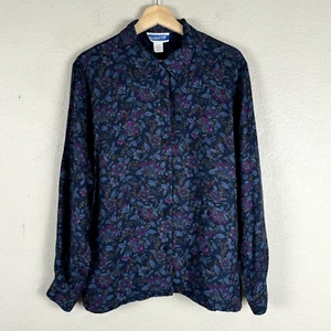Vintage Pendleton Shirt Women 14 Blue Floral Button Classic Feminine Whimsigoth - Picture 1 of 19
