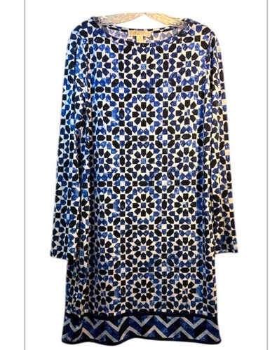 ABITO DONNA MICHAEL KORS BLU BIANCO GRANDE CARRIERA JERSEY STAMPA TUBINO geometrico