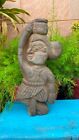 17Th Ancient Wooden Old  Hand Carved Woman Pot On Figure  Panel Figurine