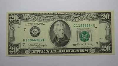 $20 1990 Partial Face to Back Offset Error Federal Reserve Bank Note Bill UNC+ - Image 1 of 2