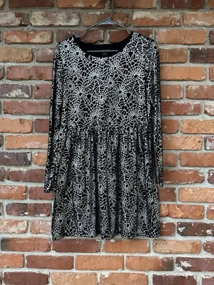 Cat & Jack Spider Web Dress Kids XL 14/16 Black Halloween Silver Metallic Spooky - Image 1 of 4