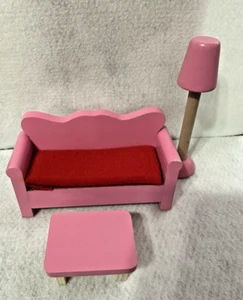 Kidkraft Puppenhaus Möbel Wohnzimmer Couch Sofa Couch Tisch Lampe Rosa Holz - Bild 1 von 9