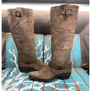 Sonora Beige Embossed Wrinkle Leather Cowboy Boots Women’s Sn 1073 Sz 7B - Picture 1 of 9