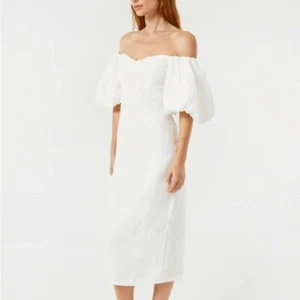 $495 NWT Rhode White Karima Linen Off the Shoulder Midi Dress Sz 4 - Picture 1 of 13
