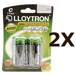 2X LLOYTRON NiMH Rechargeable C Size B016 AccuUltra Batteries 3000mAh - 2 Pack - Picture 1 of 6