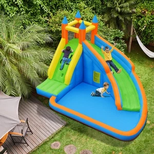 Tobogán acuático inflable para niños casa de rebote húmedo y seco con piscina de salpicaduras (sin soplador) - Imagen 1 de 8