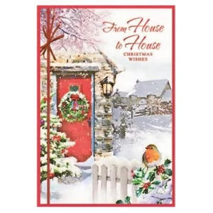 Tarjeta de Navidad House to House - Puerta festiva abierta - 7,5"x5,25" - Imagen 1 de 3