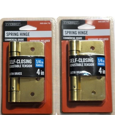 (2) Регулируемая пружинная дверная петля самозакрывающаяся 4 дюйма x 1/4 дюйма радиус атласная латунь - Изображение 1 из 4