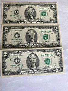 2003 $2 BILLS-MINNEAPOLIS,MINNESOTA (I)- LOT OF 3 CONSECUTIVE BILLS….AU - Picture 1 of 7