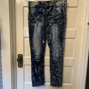 CJ Black Skinny Flex Straight Acid Wash 34x32 Men Jeans Distressed - Picture 1 of 8