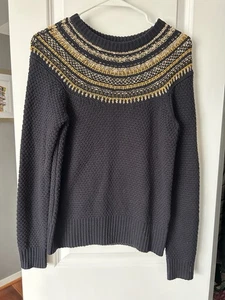 The Reeds J Crew Pullover Damen blau gold Baumwolle Fair Isle Rundhalsausschnitt Größe Small - Bild 1 von 7