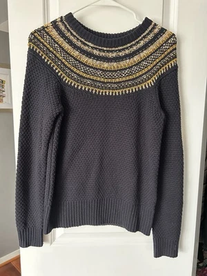 The Reeds J Crew Sweater Womens Blue Gold Cotton Fair Isle Crew Neck Size Small - Image 1 of 4