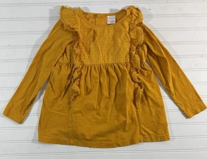 Hanna Andersson Girls Mustard Yellow Ruffle Pom Pom Tunic Top Size 130 8 - Picture 1 of 14