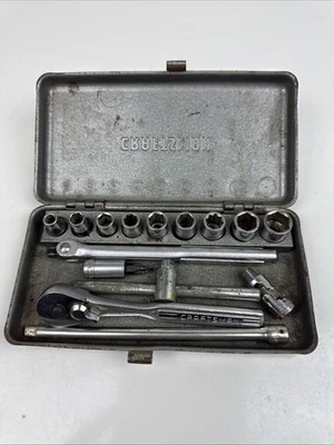  JUEGO DE TRINQUETE VINTAGE CRAFTSMAN USA =V= SERIE 1/4" Y CAJA DE METAL Foto 1 de 4