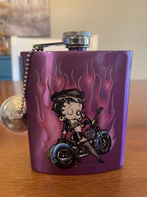 Betty Boop Leopardo Motocicleta Púrpura Frasco de Cadera 7 OZ Foto 1 de 4