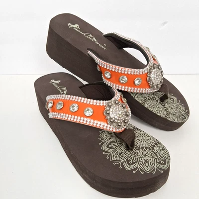 Chanclas Montana West talla 8 naranja brillante sandalia de cuña (al por menor $53,99) nuevas en caja Foto 1 de 4