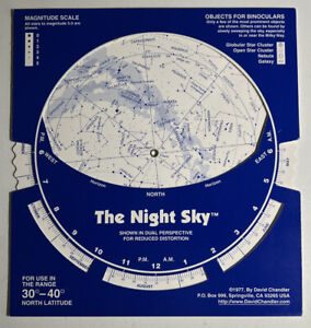 The Night Sky 30°-40 ° North Latitude Planisphere Chandler Astronomy Stars