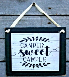 Camper Sweet Camper Primitive Rustic Farmhouse Handmade Wooden Sign - Picture 1 of 2