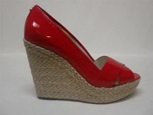 $145 NIB MICHAEL BY MICHAEL KORS CASSANDRA WEDGE SANDALS 9.5M RHUBARB RED PATENT - Picture 1 of 9
