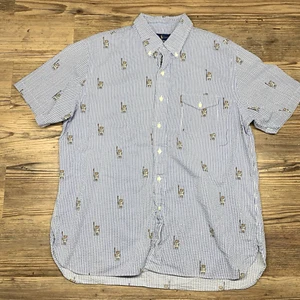 Ralph Lauren Men's Polo Bear Print Seersucker Shirt Blue Stripe Button Up Size L - Picture 1 of 7