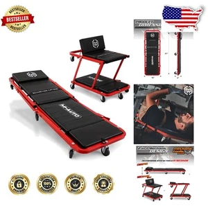 Adjustable Mechanic Creeper and Rolling Seat with Tool Tray & Padded Comfort - Picture 1 of 11
