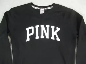Victoria's Secret PINK Women's Black Sweatshirt XS Spellout Logo Pullover ripped - Picture 1 of 15
